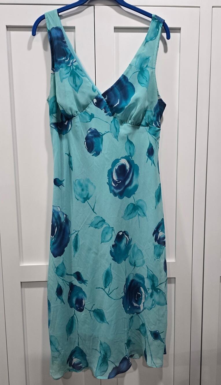 Vintage Jonathan Martin Blue Floral Chiffon Midi Dress Women's Y2K